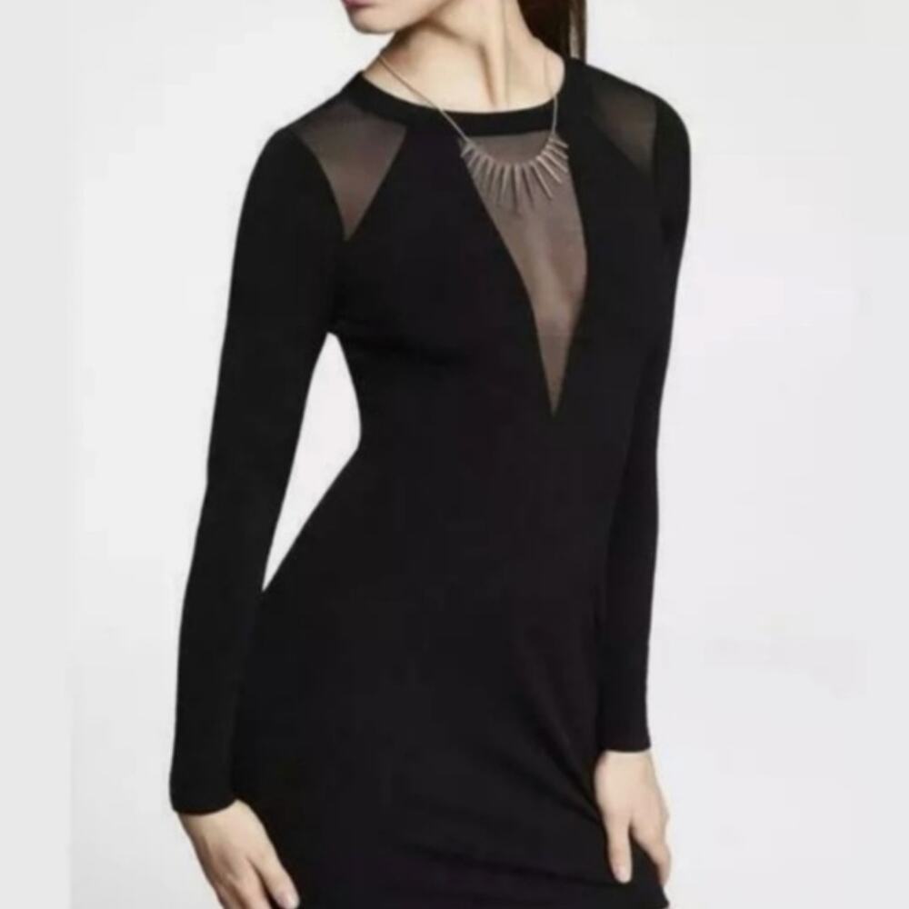 Express Black Long Sleeve Sheer Cutout Bodycon Dress Size S LBD Cocktail Party